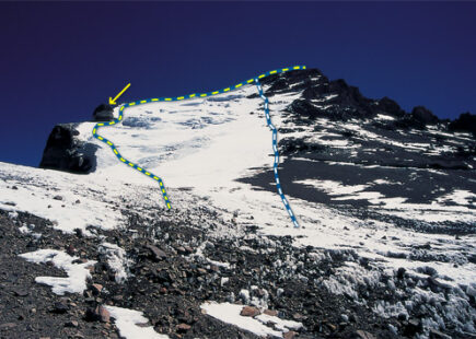 Polish Glacier routes: Original (left) and Direct (right), Aconcagua